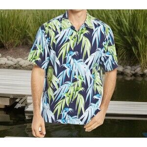 Tommy Bahama XXL Camp Shirt Perfect Palmday Ocean Blue 100% Silk Hawaiian Boho